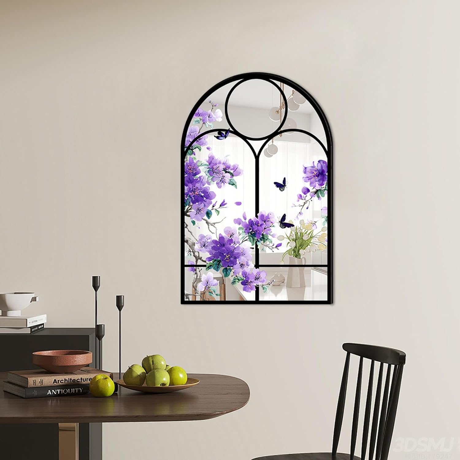 Rustic Arched Window Pane Mirror, Grid Mirrors, Windowpane Mirrors,Hanging Distressed Window Mirrors for Wall Decor for Decor Living Room Fireplace Entryway Bedroom Hallway(H,Small)