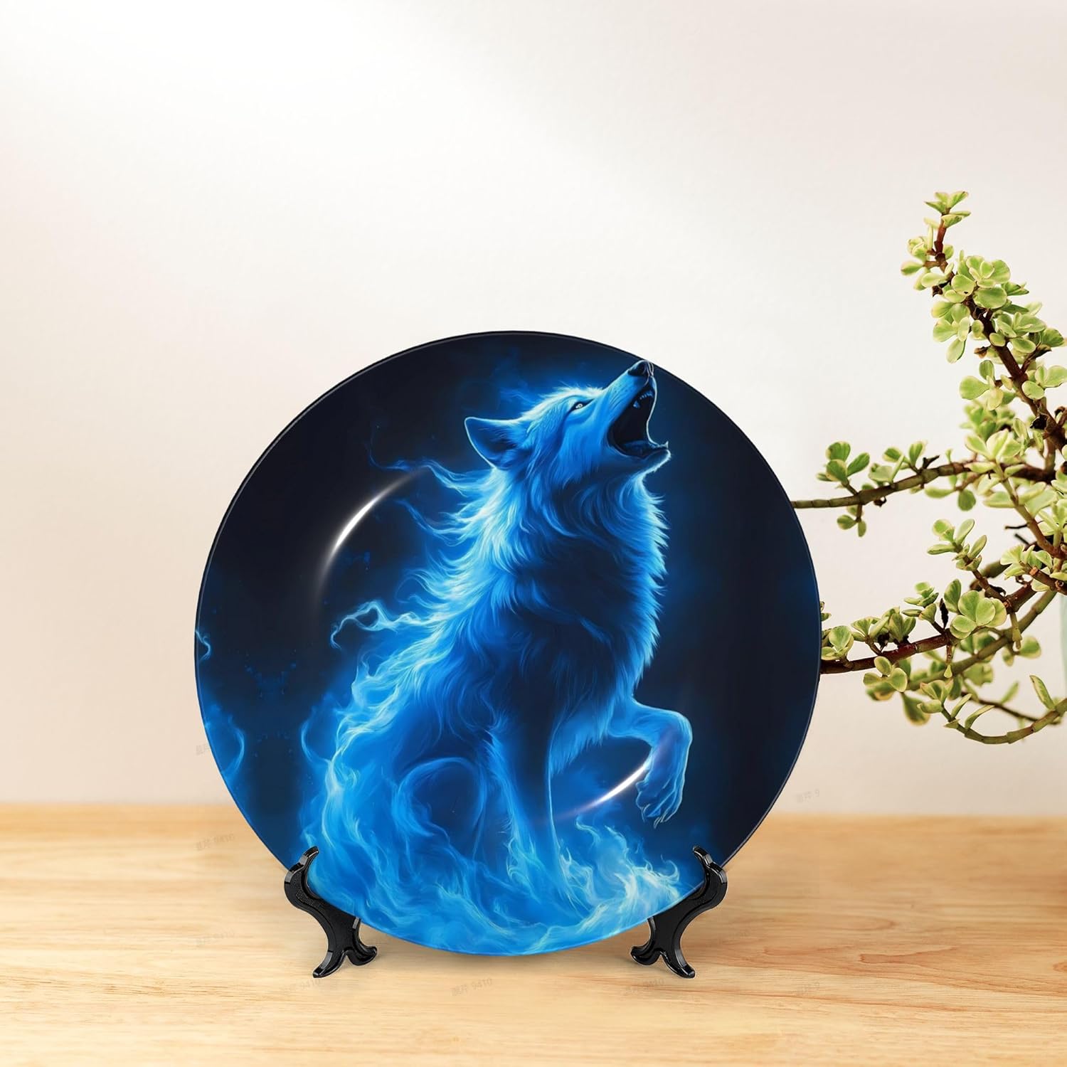 Decorative Plate Ceramic Plate for Wall Hanging 10in Accent Plate for Office Living Room Hallway Table Decor - Wolf