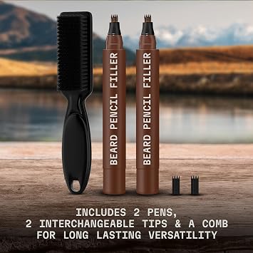 Striking Viking Beard Pencil - Dark Brown, 2 Pack - Temporary Beard Dye - Waterproof Sweatproof Long Wear Beard Pen for Touchups & Gap Contouring - Enhances Facial Hair