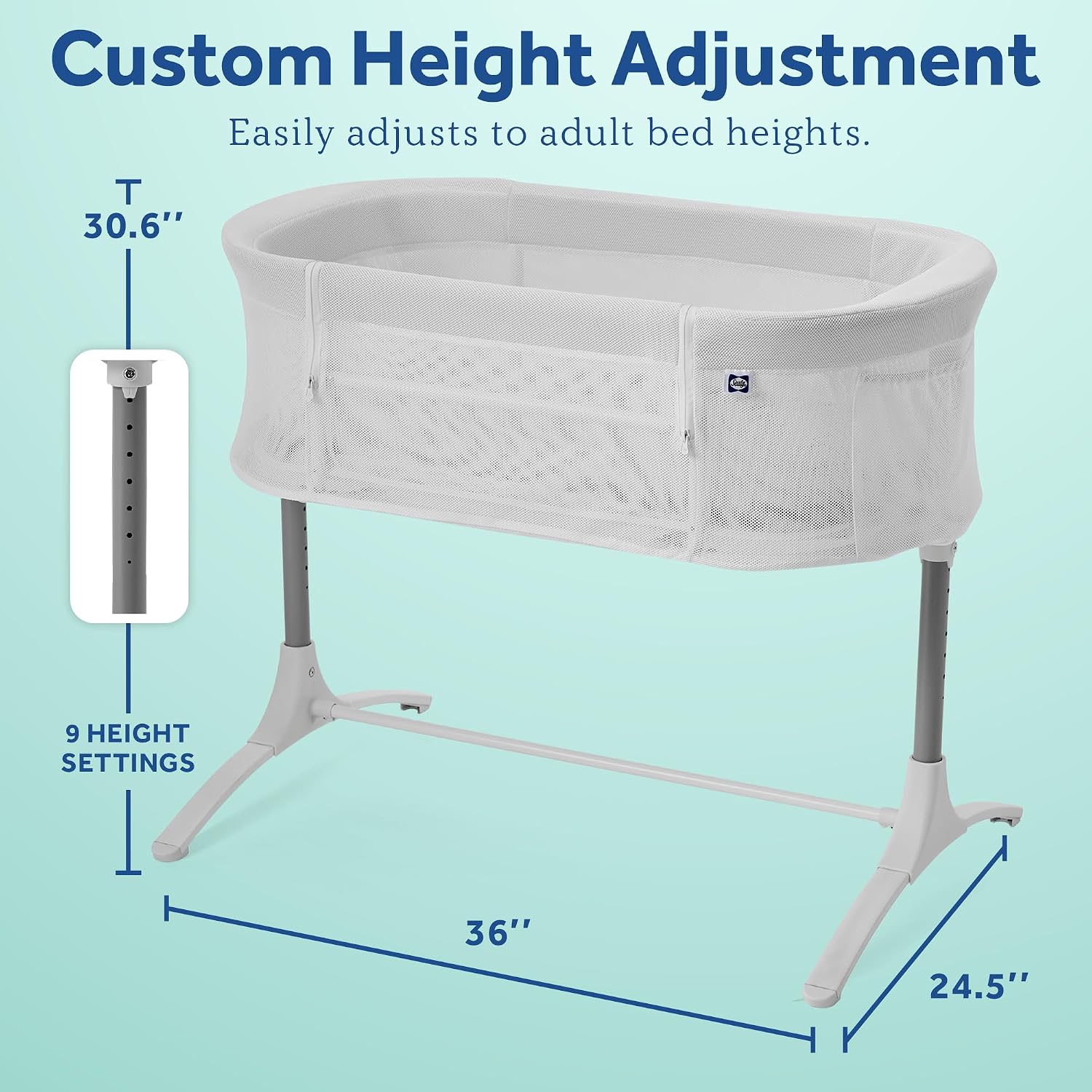 Sealy Baby Airy Dreams 2-in-1 Bedside Bassinet Sleeper with Breathable Mesh, Adjustable Height, Cozy Quilted Sheet and Mattress Pad
