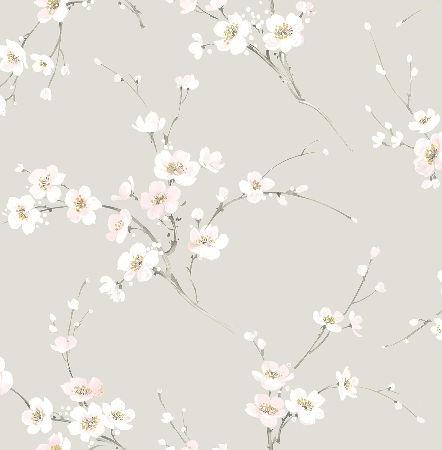 Casa Mia Cherry Blossoms Vinyl Peel & Stick Wallpaper Roll (Covers 30.75 sq. ft.) (Grey)