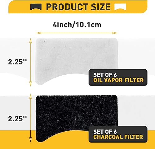 Miniatura 6 de 6 paquetes de filtros de repuesto de vapor de carbón y aceite, compatible con freidora eléctrica de 1.5 litros, blanco y negro, 12 piezas en total