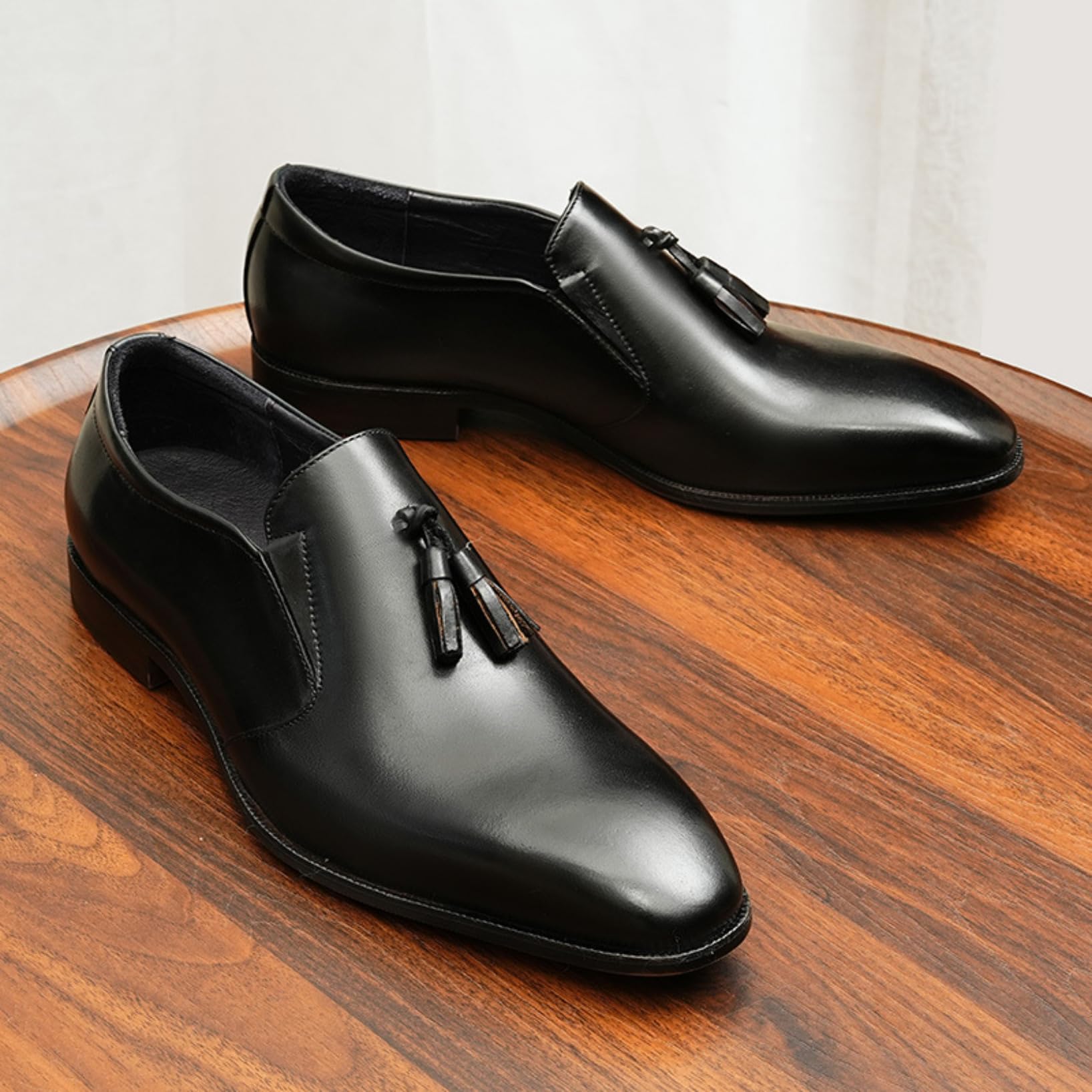 Genérico Zapatos De Vestir para Hombre Punta Fina Estilo Vintage, Mocasines De Charol con Borlas, Zapatos Slip-On Elegantes para Negocios Y Eventos
