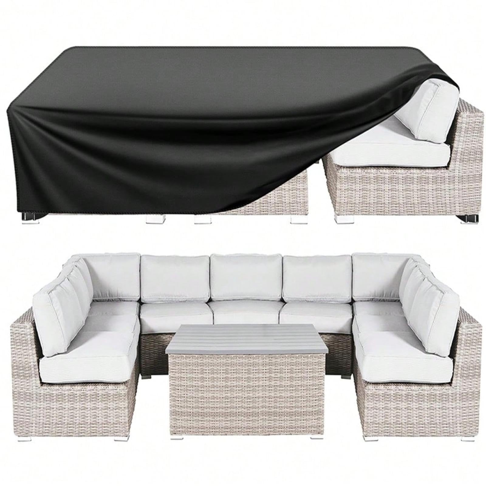 PEWFBS Heavy Duty 420D Oxford Fabric Garden Furniture Covers,350x270x75cm Windproof Anti-UV Extra Large Rectangular Garden Table Covers Patio Table Cover for Chair and Table Cover