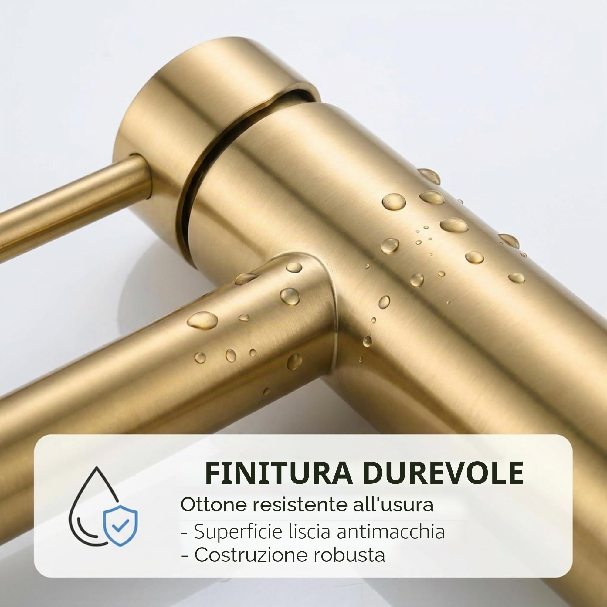 VALAZ Rubinetto Bidet Oro Spazzolato PVD | Miscelatore Lavabo Bagno Acqua Fredda e Calda, Risparmio Acqua | Installazione Facile e Veloce | Ottone, Inossidabile, Elegante, Rotondo, Serie Palancia