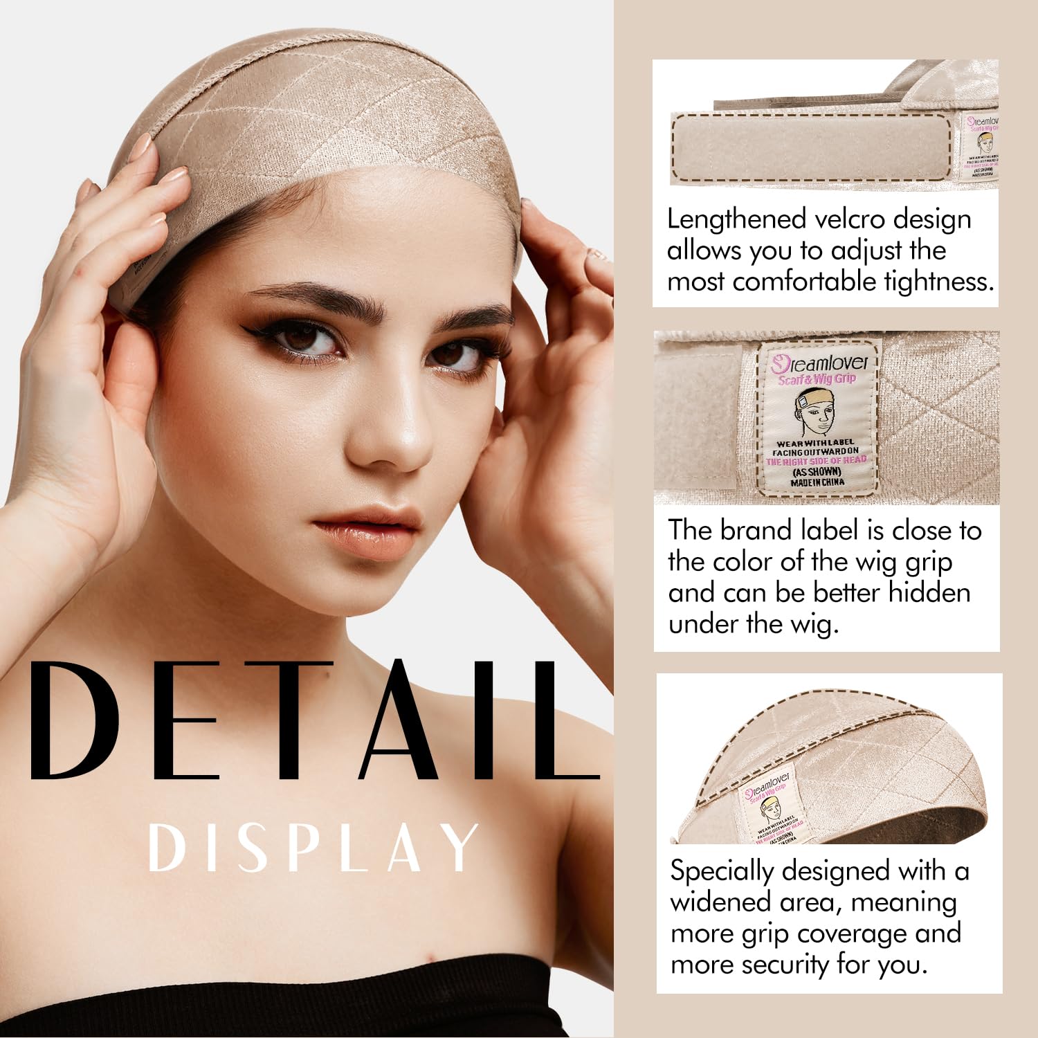 Dreamlover Wig Band, Elastic Wig Grip for Lace Front Adjustable Non Slip Headband, Nude - Image 3