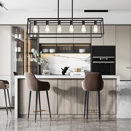 Miniatura 5 de XILICON Candelabros rectangulares negros de 6 luces para comedor, lámparas colgantes, jaula de isla de cocina, lámpara de techo moderna