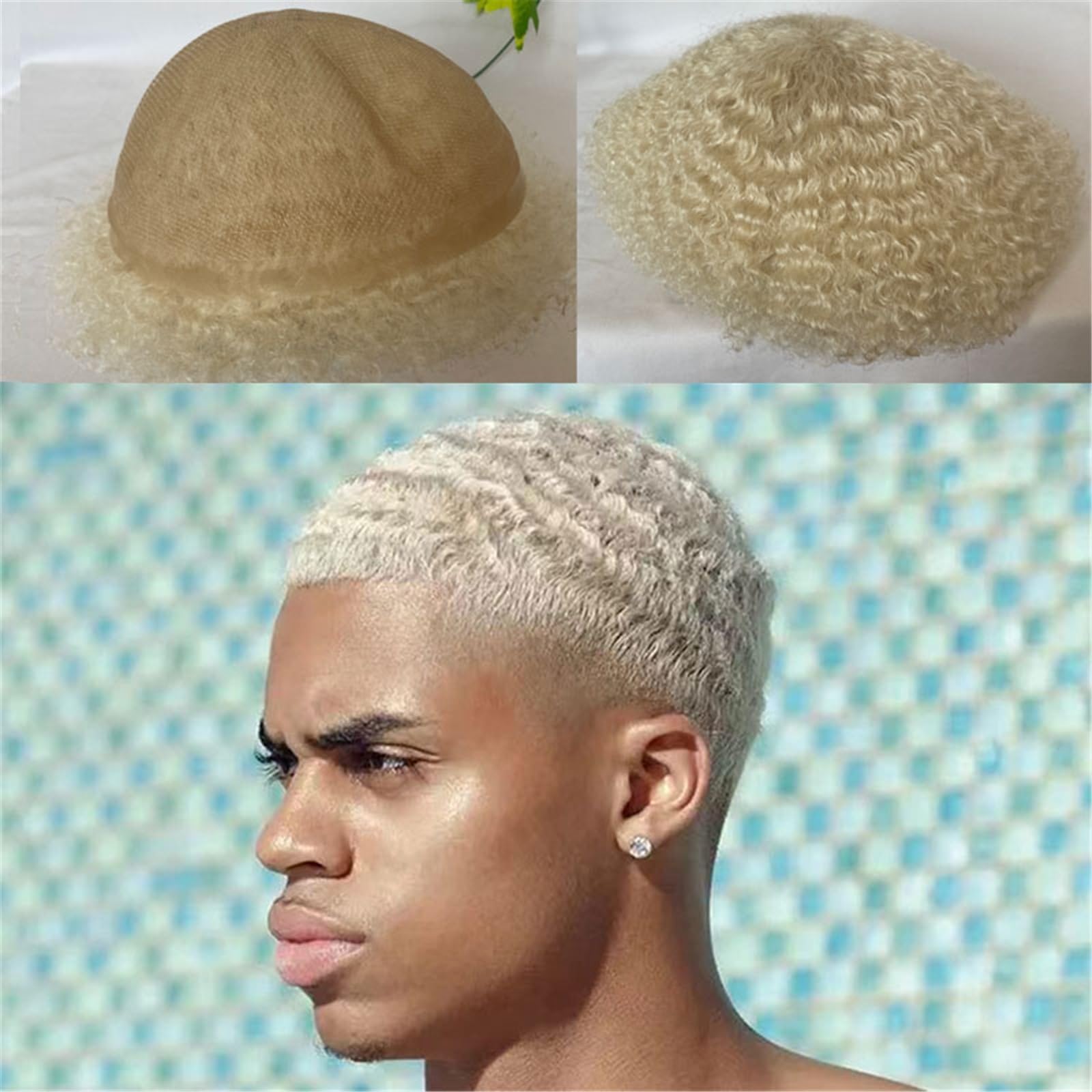 Męski tupet, afro Wave Curly, dla mężczyzn, z prawdziwych włosów, system zastępczy, pełna koronka, 6 cali (613 kolor)