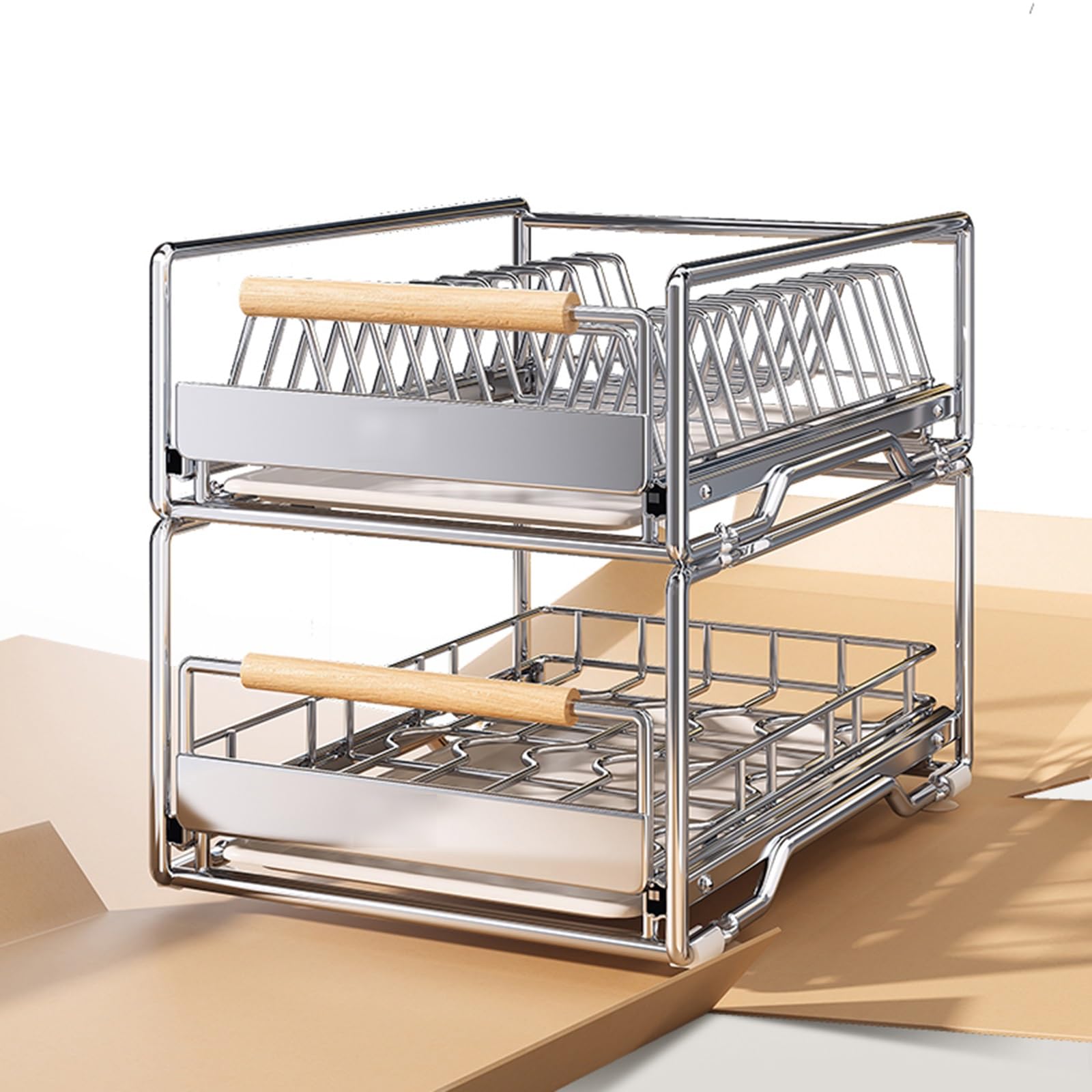 Organizadores Debajo del Fregadero, Paquete de 2 organizadores extraíbles para gabinete de baño y Cocina, Almacenamiento Debajo del mostrador de 2 Niveles para baño y Cocina