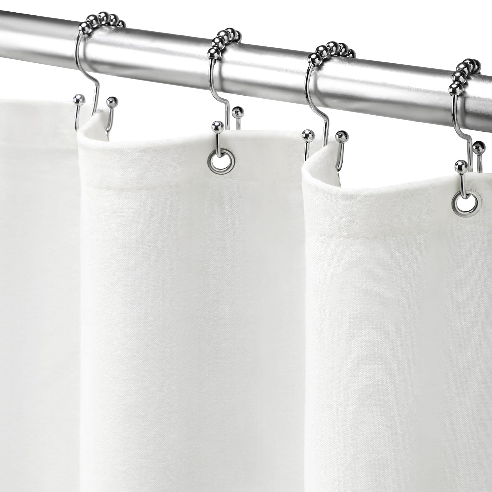 Awellife White Shower Curtain Linen Textured Boho Farmhouse Shower Curtains for Bathroom Fabric Liner 72 x 72 Inch