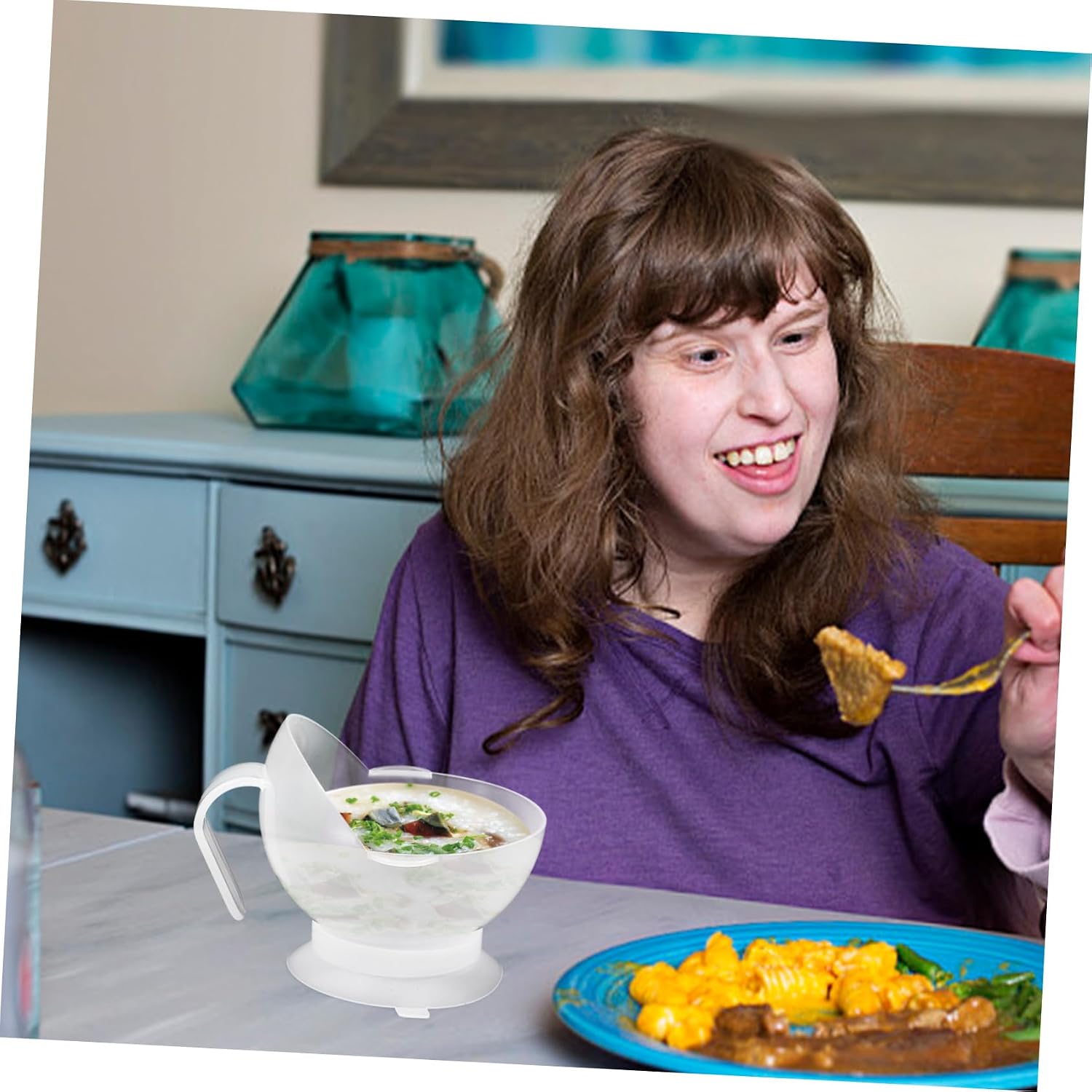 Suction Cup Nonslip Bowl for Seniors and Disabled People White