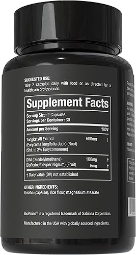 Miniatura 5 de STACKED LAB Tongkat Ali para hombres, extracto de raíz de Longjack, Eurycomanona estandarizada 500 mg con DIM y bioperina, 60 cápsulas