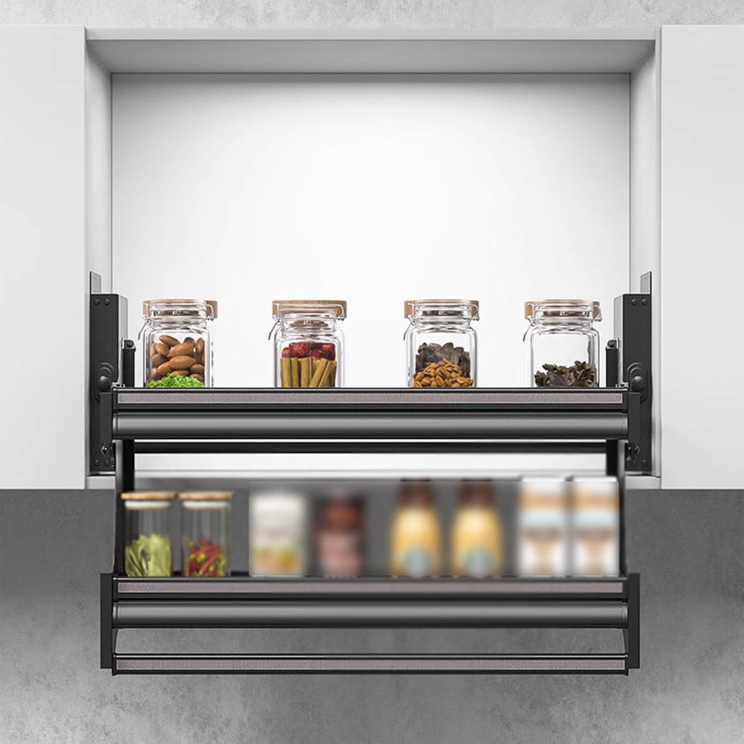 Pull-Down Cabinet Seasoning Rack,Upper Kitchen Storage Shelf,2-Tier Wall Shelving,Space Saving for Home Cafe Wall Cabinet,800mm