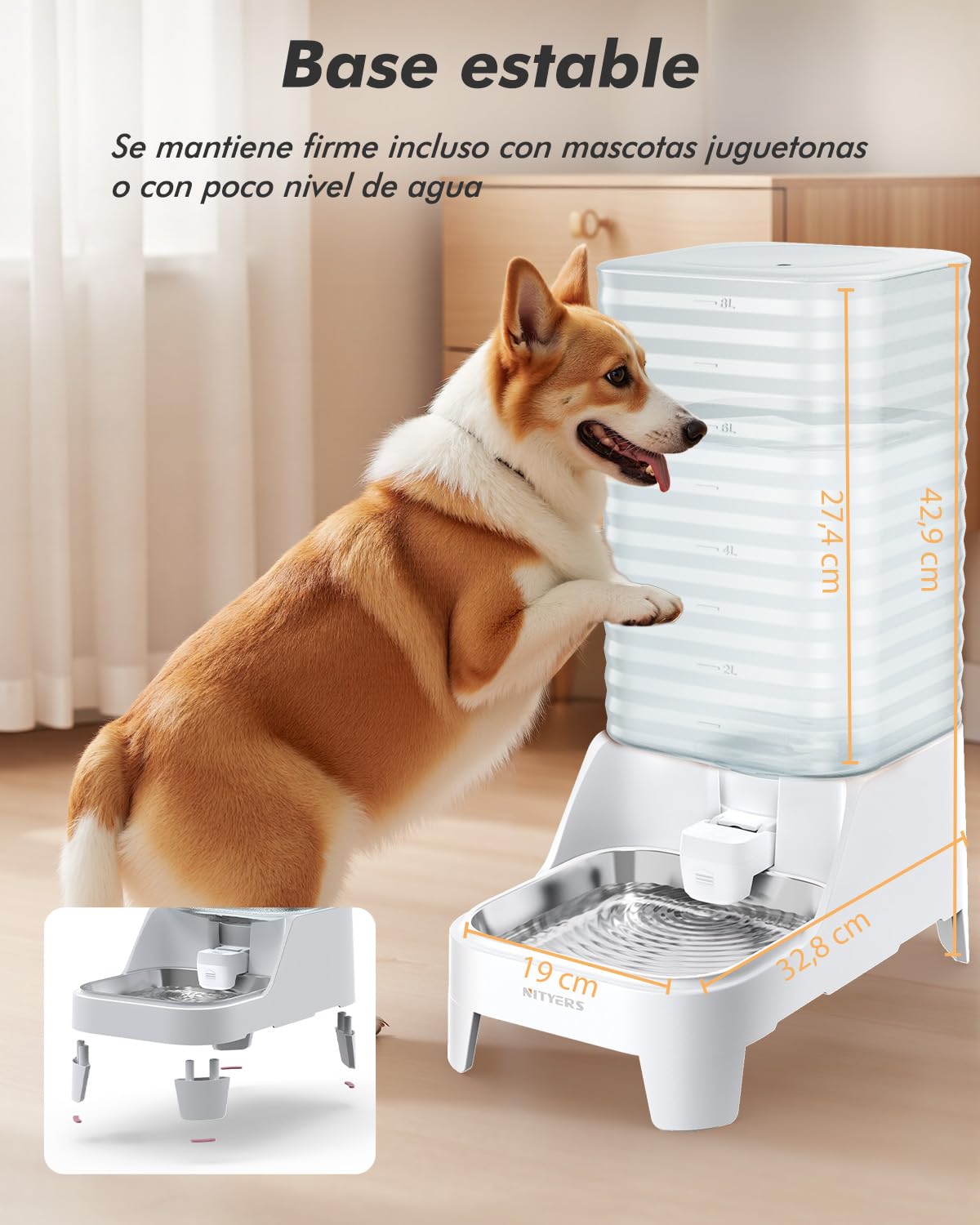 8L Bebedero Gatos por Gravedad con Grifo Patentado, Comedero Gato automático con Filtro y Base Ajustable, Boca Ancha para fácil Limpieza, Materiales Aptos para Alimentos