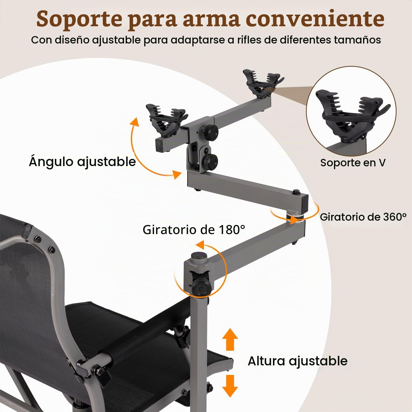 KOMFOTTEU Silla de Caza Giratoria 360°, Silla Plegable de Exterior con Soporte para Rifle Ajustable y Patas Ajustables, Asiento de Francotirador con Bolsillo de Transporte, Carga 150 kg (Modelo II)