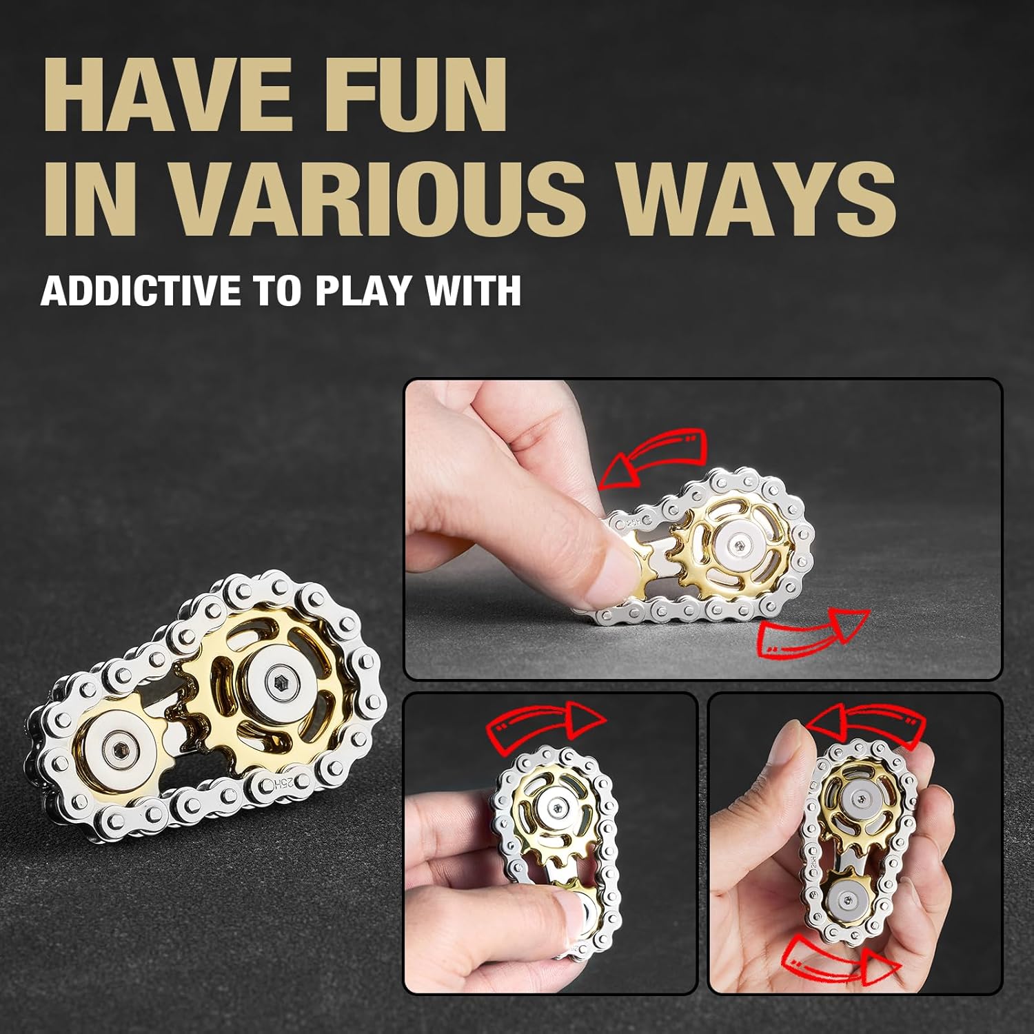 Metal Fidget Chain Hand Finger Spinners Spinning Roller Toy for Adults,Cool Office Home Classroom Traval Desk Meeting Gadgets Gifts for ADHD ADD Autism and Stress Anxiety Relief.(Golden)