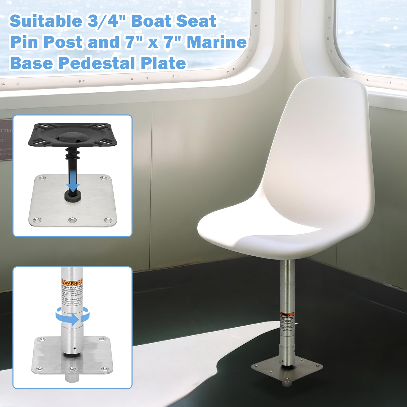 Paquete de 2 piezas de montaje de base de pedestal para asiento de barco con placa de pedestal de base marina de 7 x 7 pulgadas, poste de asiento giratorio de barco de 3/4 pulgadas, kit de asiento de