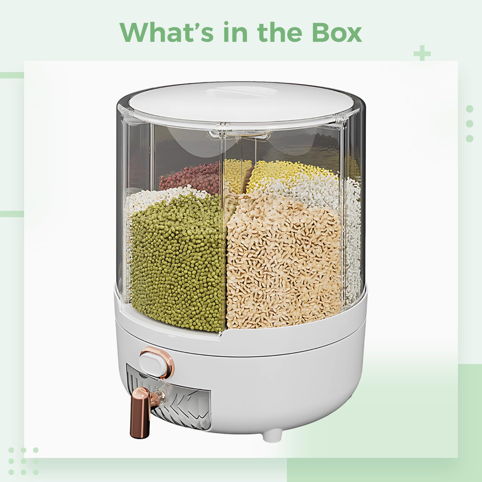 Dispenser per alimenti secchi con grande rotazione a 360 gradi, contenitore trasparente per cereali con tazza versante, contenitori per cereali, dispenser per farina per cucina dispensa, 6 scomparti