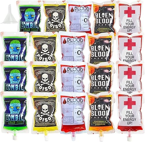 Paquete de 20 bolsas de sangre de Halloween para bebidas, regalos de fiesta de Halloween, disfraces, accesorios, suministros de fiesta