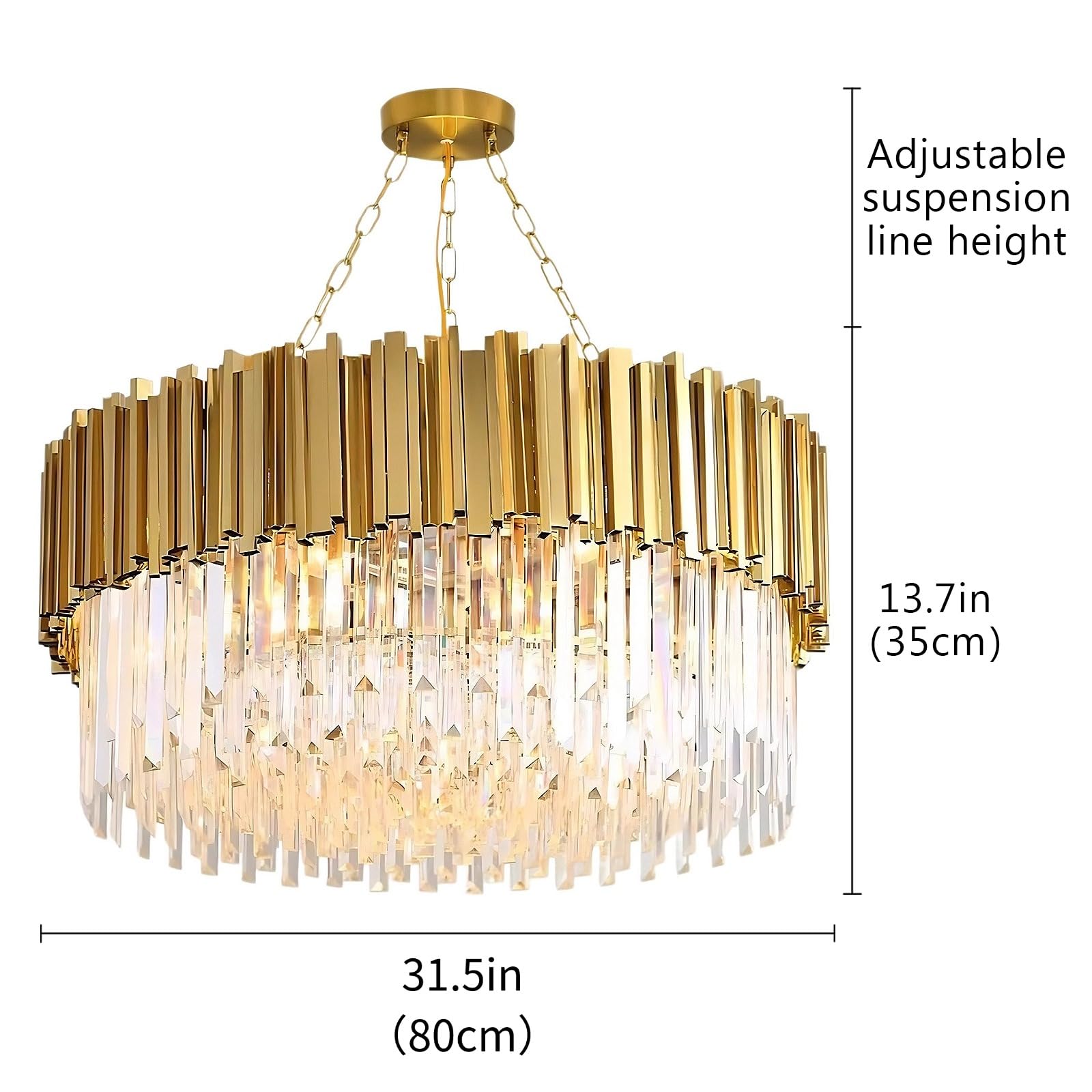 Kryształ żyrandola, Trzy Kolorowe Nowoczesne światło Luksusowa Lampa Sufitowa, Wisząca łańcuch Regulowany Do Jadalni Sypialni Do Salonu(Size:80cm)