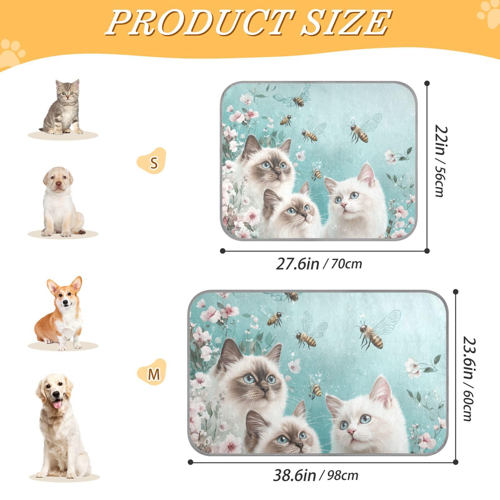 siphylline Robust Ragdoll Cats Turquoise Summer Cooling pad for Dogs Self Cooling Bed for Outdoor Cats for Hamster Outside Unique Mantas frías para Perros S