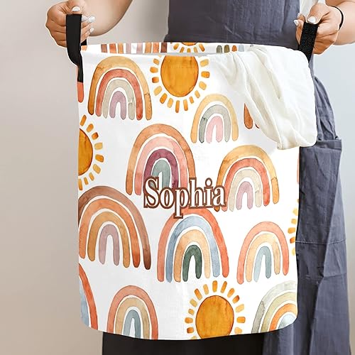 Miniatura 2 de WOWPersonalTailor Canasta de lavandería Rainbow Sun con nombre personalizado plegable impermeable para almacenamiento de ropa decoración de