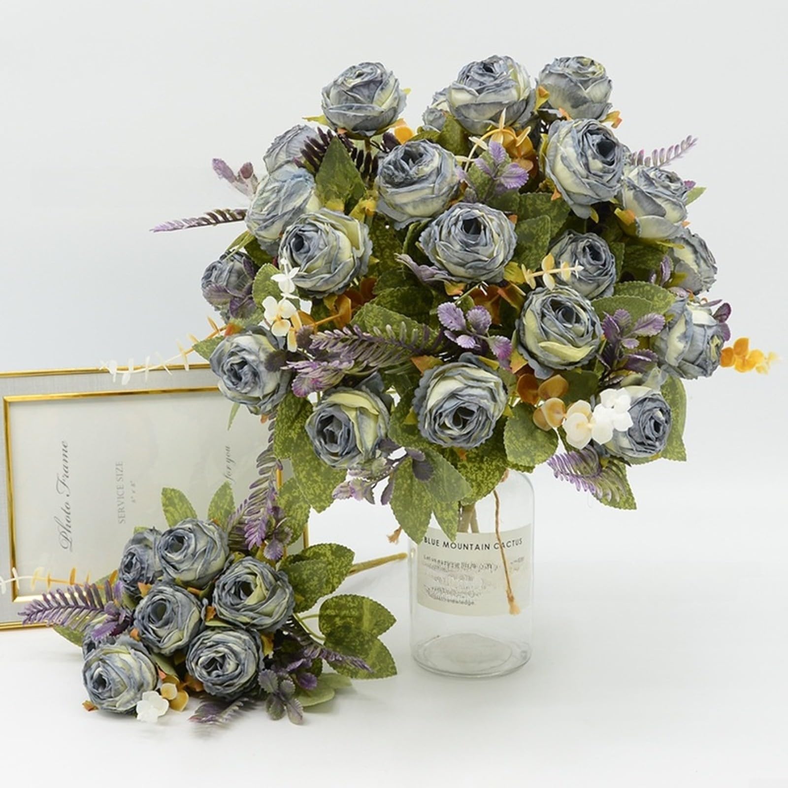 Bouquet di rose artificiali in seta a 7 teste Elsa realistiche per matrimoni e decorazioni per la casa, 35 cm, in tessuto e filo, bianco crema (rosa)