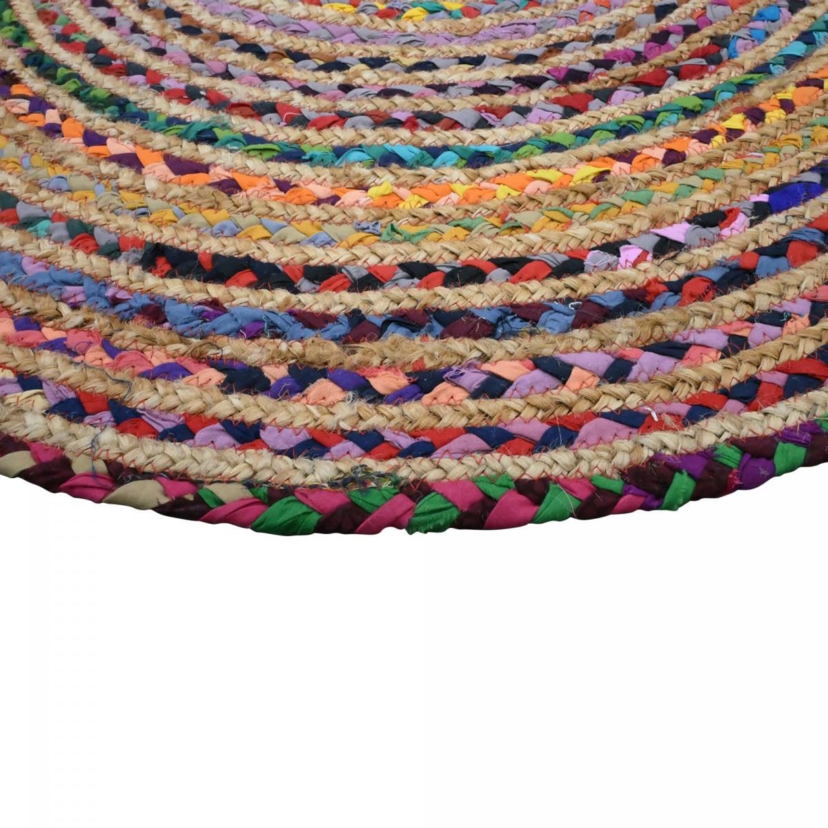 IMPALO UnAmourDeTapis Tapis Rond, Ø 80 Cm, Jute Naturelle, Motif Spirale Tressée Kilim Artisanal, Rouge, Jaune, Crème, Forme Circulaire Élégante pour Entrée, 13803