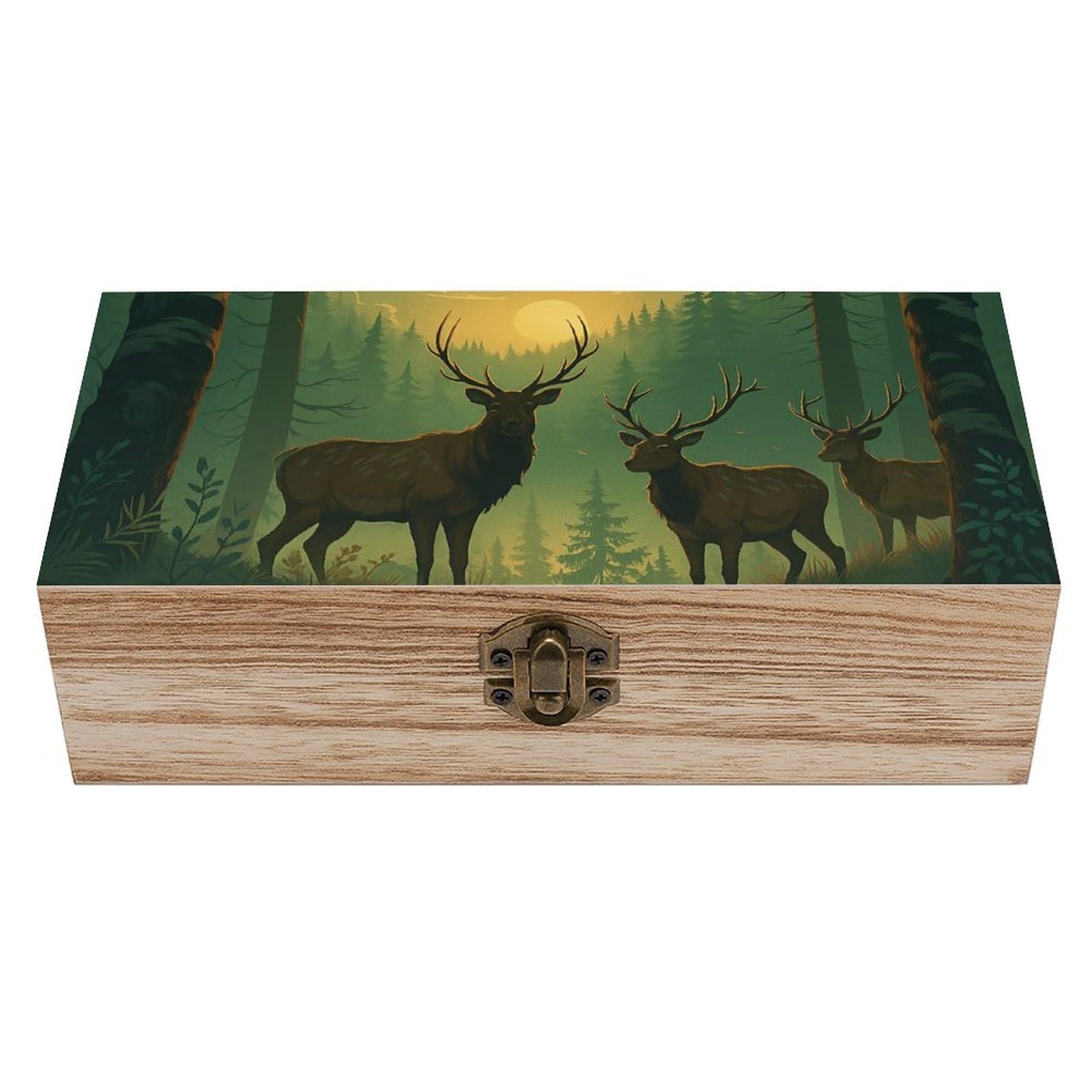 SMAZDFXX Foggy Elk Wooden Storage Box Multipurpose Decorative Box for Jewelry Photo Home Decor
