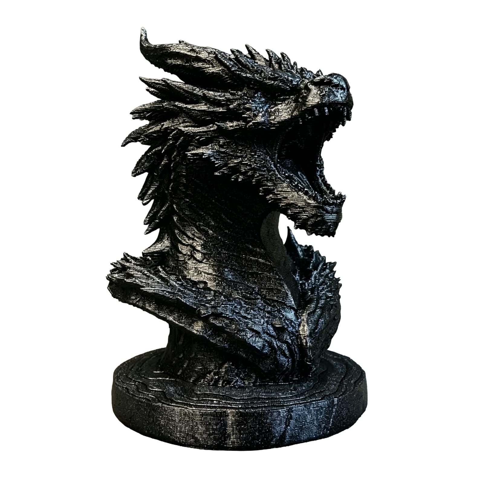 Pasisuu Dragon Head Figurine – 3D Printed Fantasy Sculpture with Detailed Scales, Medieval Style Desk Decor for Collectors Black