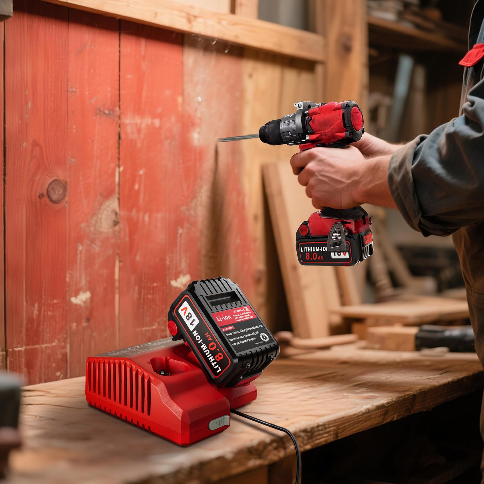 Confezione da 2 batterie da 18 V 8,0 Ah con caricatore di ricambio per batterie Milwaukee M-18 | Caricatore rapido ad alta capacità, 12 V e 18 V, compatibile con utensili elettrici Milwaukee 18 V