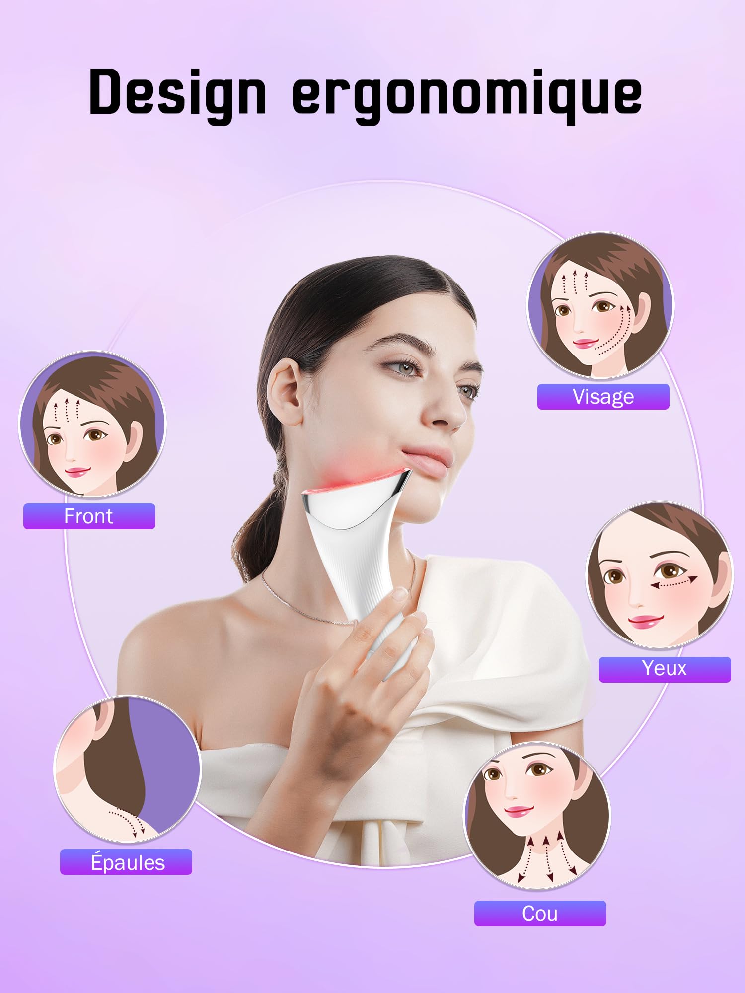 Appareil Anti Rides Visage Massage: Masseur Facial Électrique pour Lifting Visage et Double Menton 3 Modes LED - Chauffage à 45℃ EMS pour Raffermissement du Visage et du Cou - Anti-Âge pour Femmes