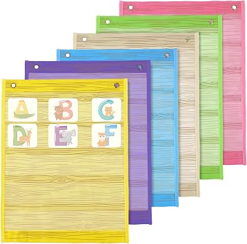 Qilery 6 Pcs Classroom Magnetic Pocket Chart Wood Design Teaching Supplies