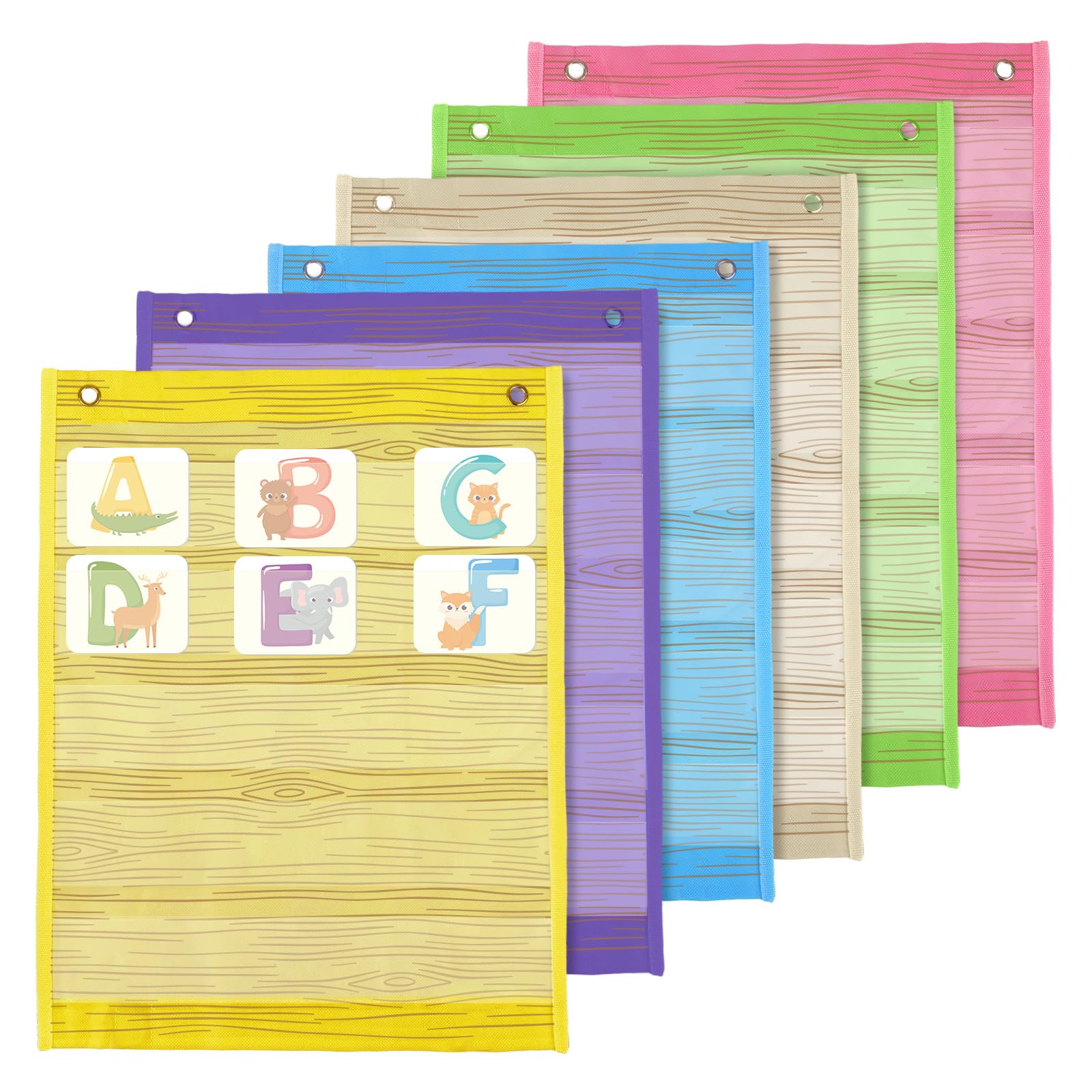 Qilery 6 Pcs Classroom Magnetic Pocket Chart Squares Magnetic Teaching Supplies for Teacher Kid School Learning Homeschool Schedule Circle Time Daily Activities Organizer,17.7 x 14'' (Wood Design)