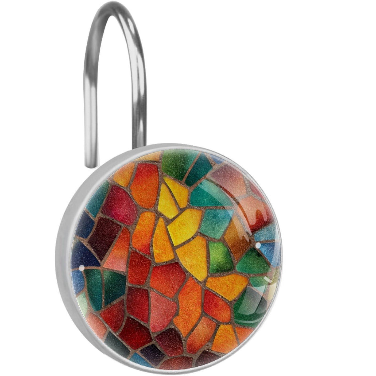 VAPOKF Decorative Shower Curtain Hook, Rainbow Mosaic Rustproof Stainless Steel Shower Curtain Hook for Bathroom, Shower Curtain Hangers for Shower Rod