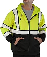 Vista 42 de sesafety Sudadera de seguridad de alta visibilidad para hombre, sudadera con capucha reflectante con cremallera clase 3, sudadera con capucha