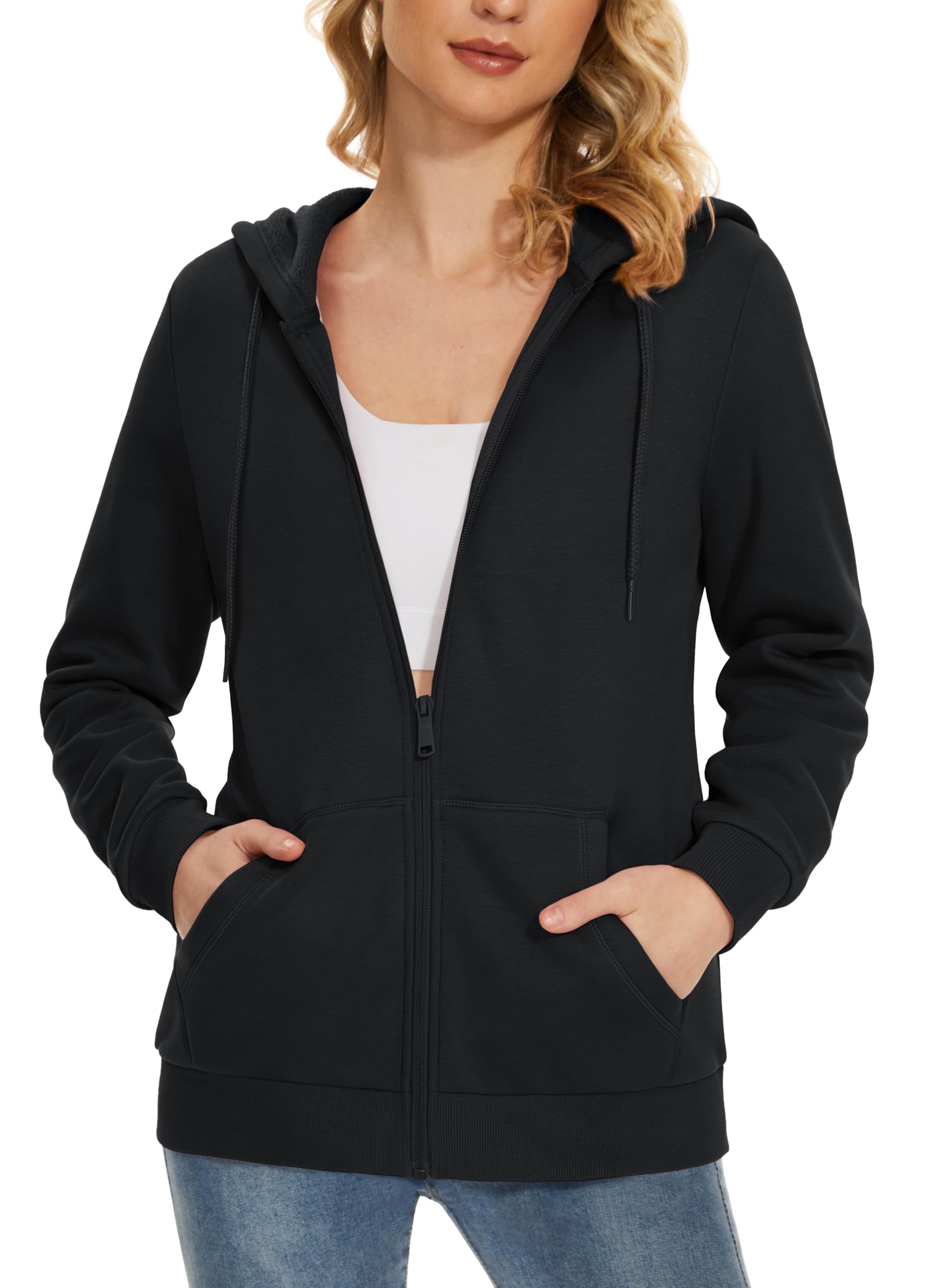 MAGCOMSEN Women's Fleece Lined Zip Up Hoodie