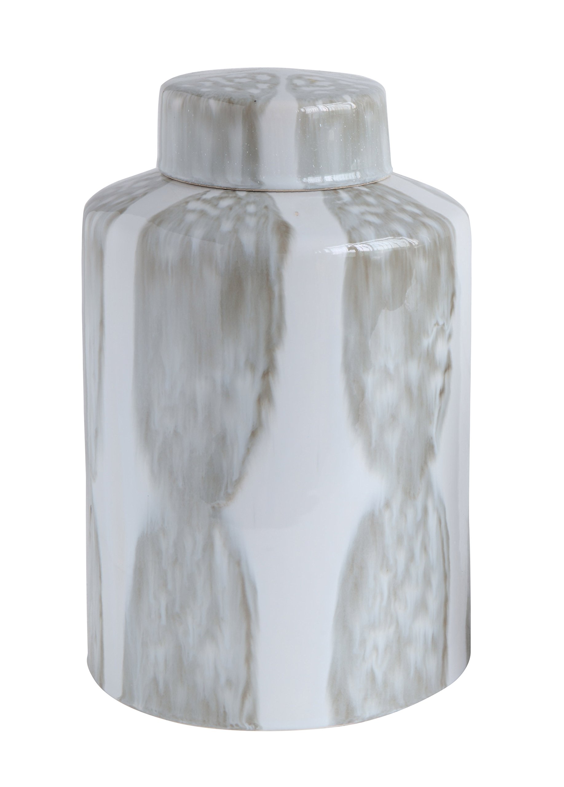 BloomingVilleAH0068 Large Grey & White Decorative Stoneware Ginger Jar with Lid 13 Inch