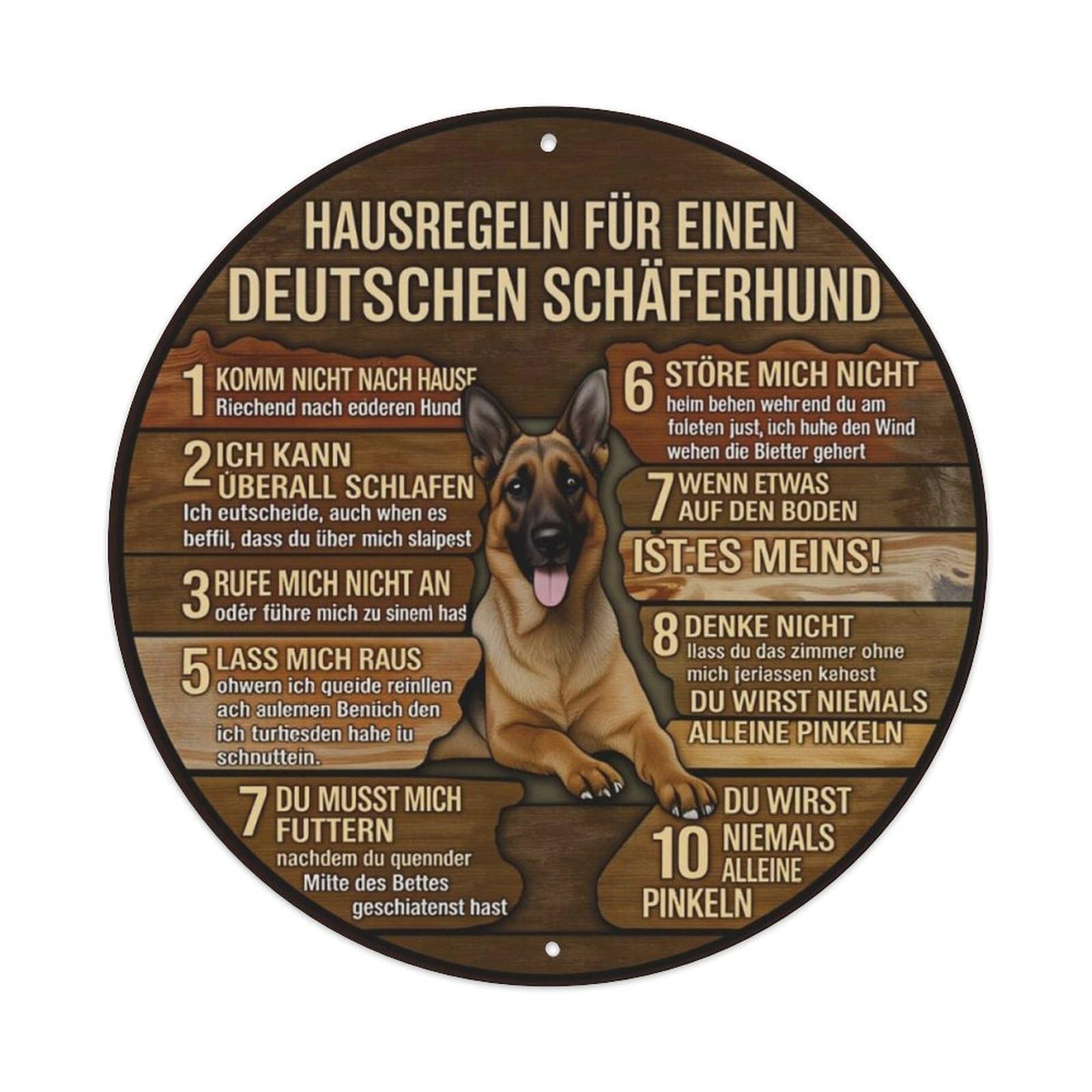 German Shepherd Funny House Rules Round Sign Vintage Aluminium Metal Sign, Retro Wall Decor for Home, Bar, Garage & Farmhouse 20x20cm