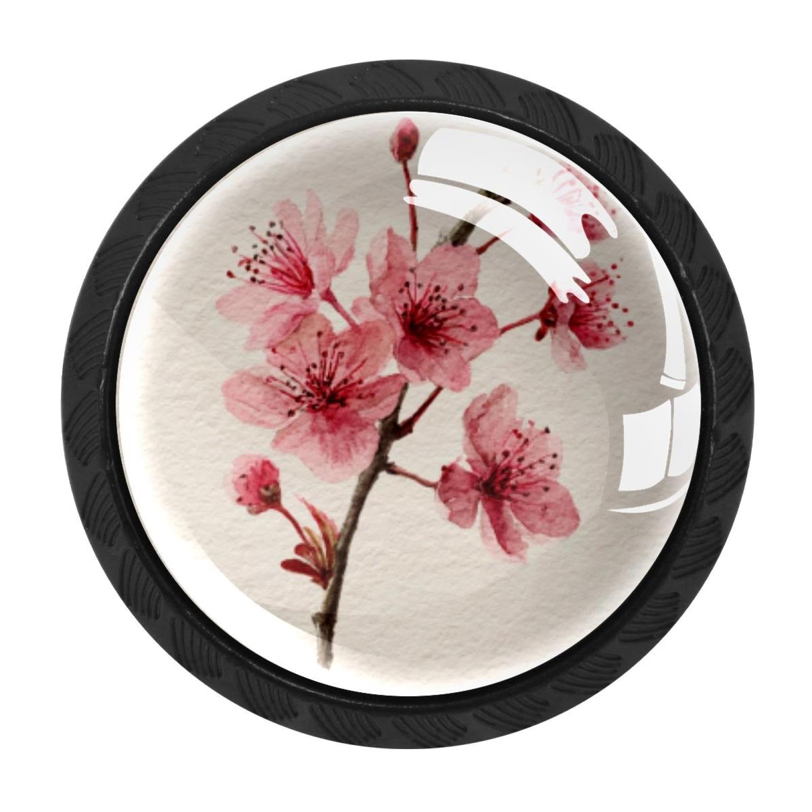 CHENZZZZ 4 Pack Black Cherry Blossom (2) Drawer Knobs, Cabinet Knobs Round Glass Knobs for Kitchen Cabinet Hardware Bathroom 35MM