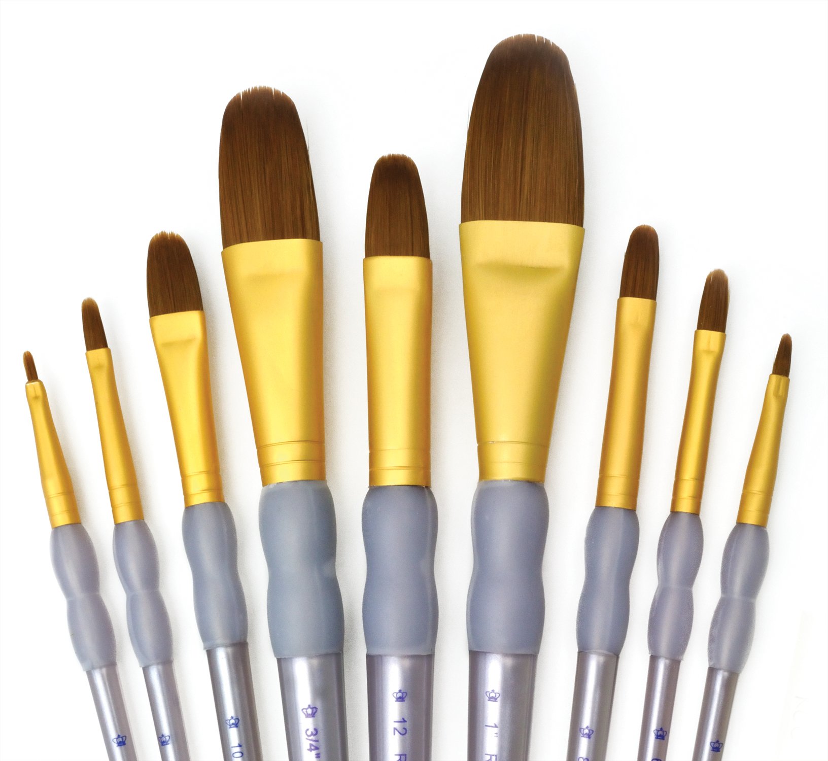 Royal & Langnickel and RCC 311 Crafter's Choice Flat Taklon Variety Brush Set - Brown (Pack of 9)
