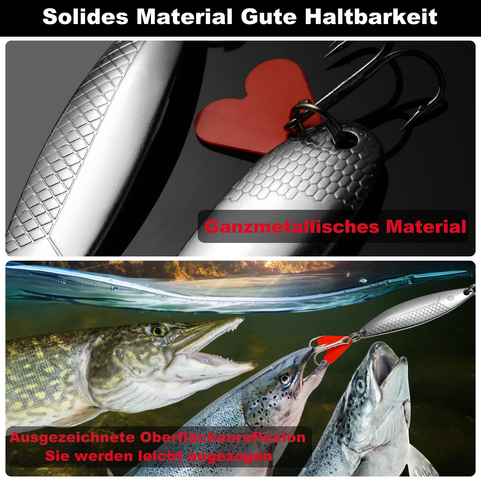 Realure 10 Pezzi Set di Esche da Pesca, Cucchiaini per Trote di Alta Qualità Esche Metalliche da 5g 8g con gancio esche dure Popper per Bassi Trota Luccio Pesca d'Acqua Dolce e Mare