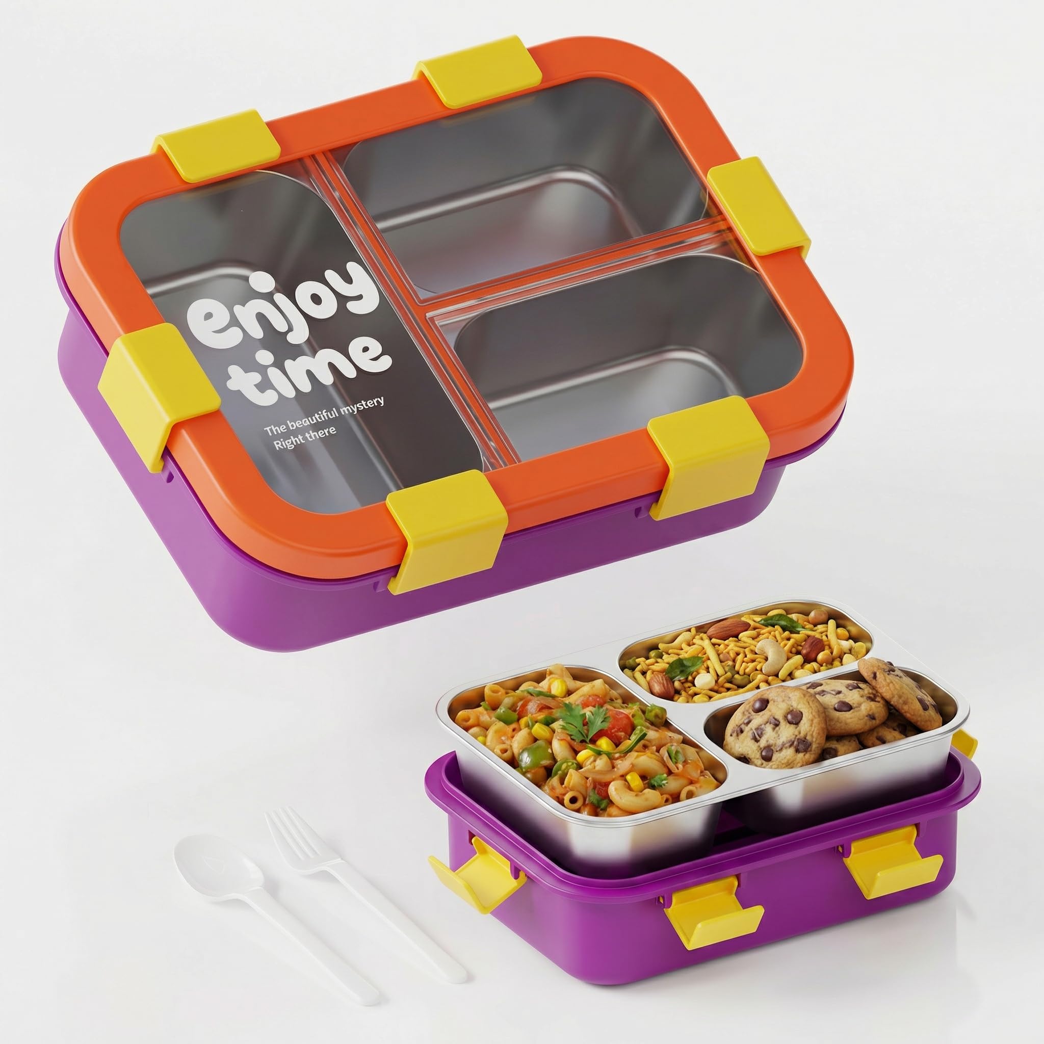 Buy Clazkit Enjoy Time 3 Compartment Lunch Box with Secure Lock