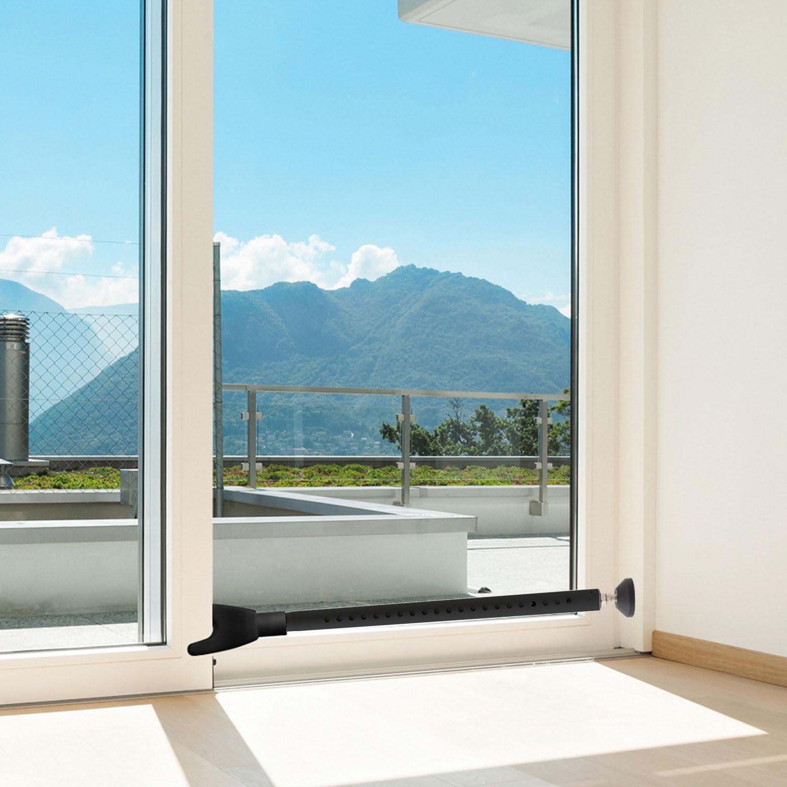 Qvine Securite Porte d'entrée Réglable 48-129 cm, Barre Anti Effraction pour la Porte Standard et Coulissante Jusqu'à 400lb, Barre de Porte Antidérapant pour Maison Appartement (Noir)