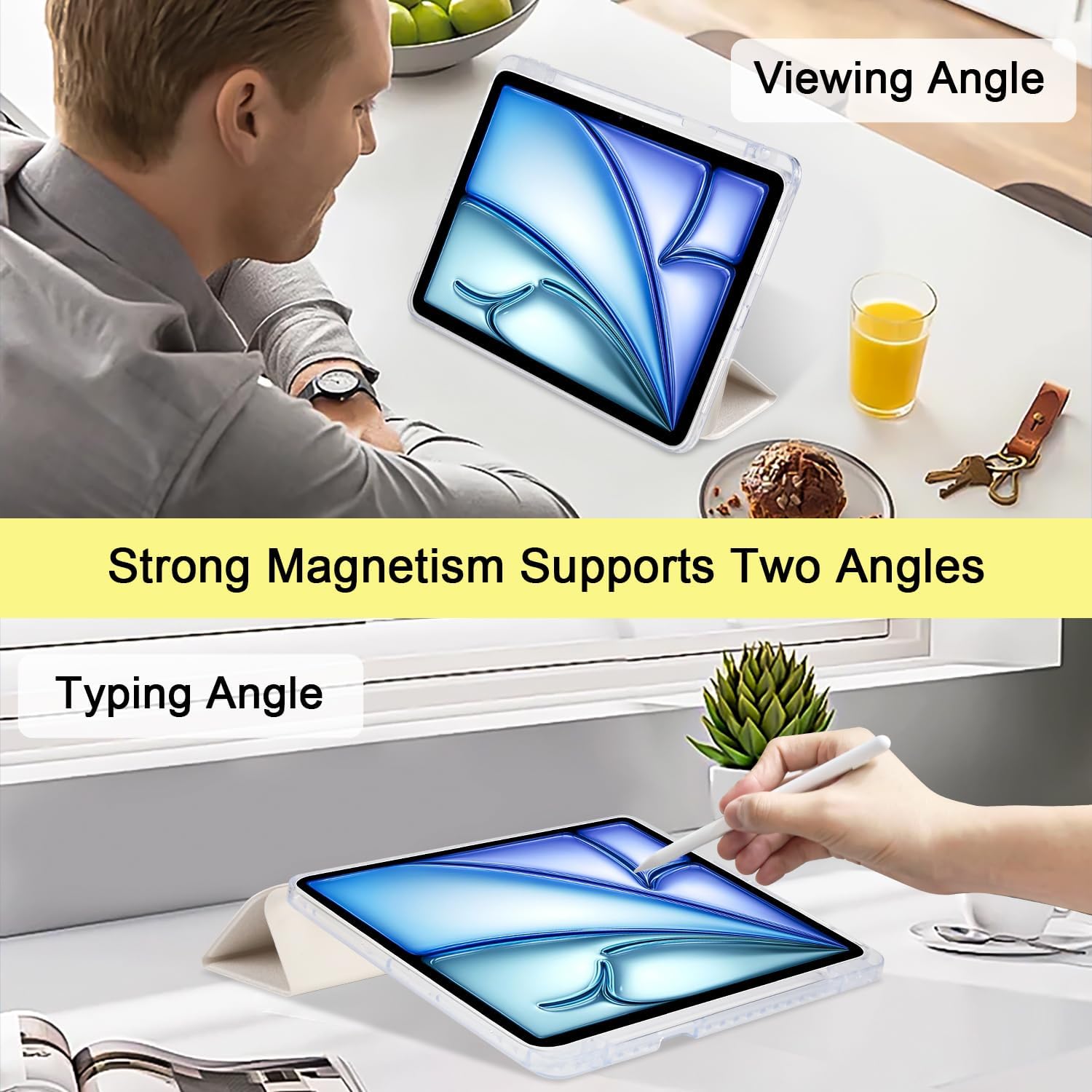 Custom Photo Personalized Case for iPad Air 11 inch 2025 (Model: A3267 A3270 A3266) Clear Back Leather Folio Cover Built in Pencil Holder Trifold Stand Auto Wake/Sleep（1 Photo）