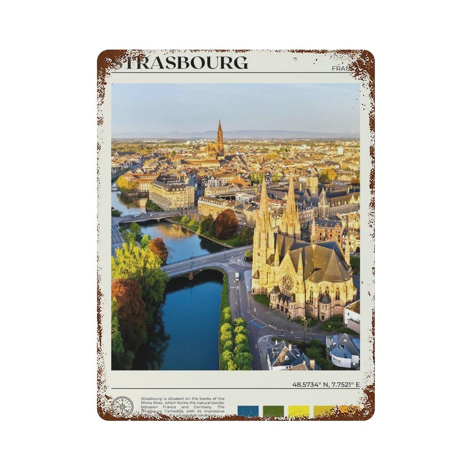 xiaoxiaoshen Real Photo Strasbourg Decor France Wall Decor Art Metal Tin Poster Modern Home Decor Art Home Bar Shop Decorations Vintage Sign 40x30cm