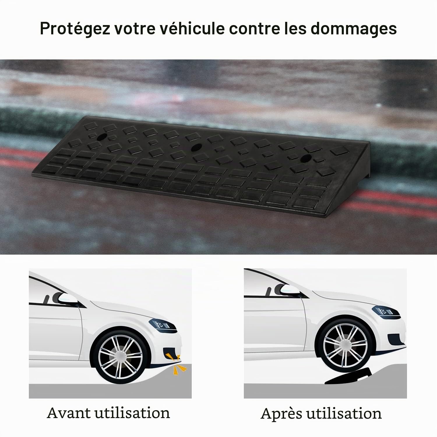 MYOYAY Rampe d'accès en caoutchouc - 10 cm - Avec kit de fixation - Pour voiture, fauteuil roulant, moto, trottoir - 100 x 25 x 10 cm