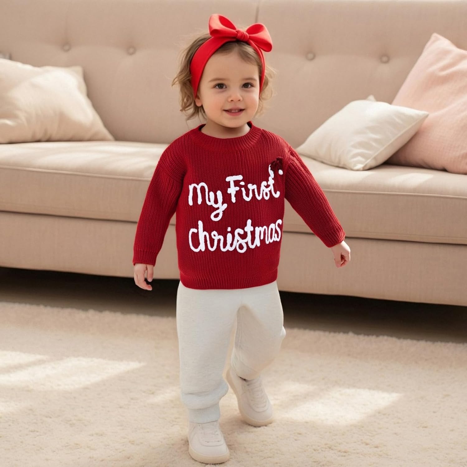 My First Christmas Baby Girl Outfit Infant Chunky Knitted Sweater Oversized Pullover Sweatshirt Xmas Winter Clothes - Image 3