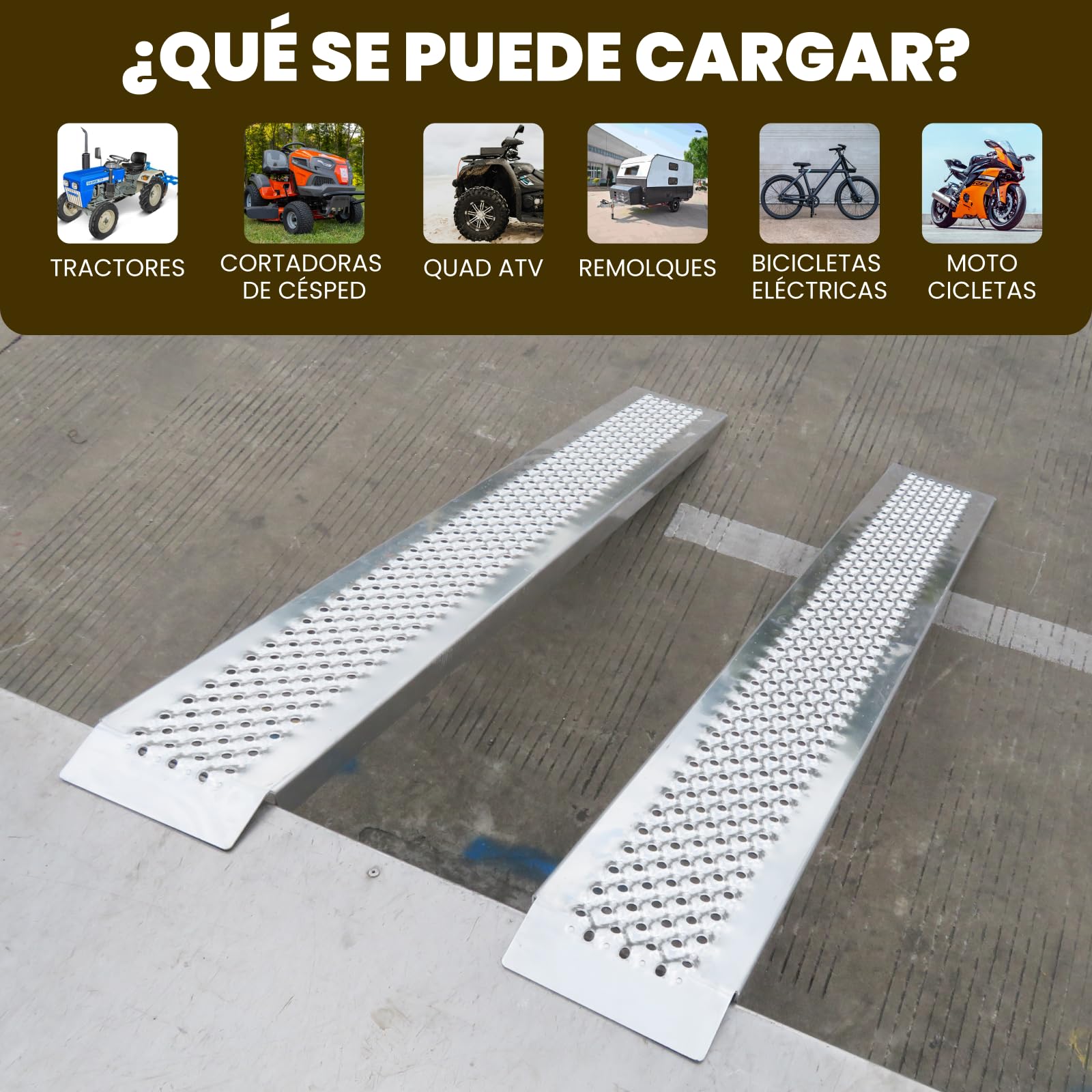 Rampa WORHAN de Carga 200cm Resistente Tractor Motocicleta Remolque Aluminio hasta 1000kg LR7H