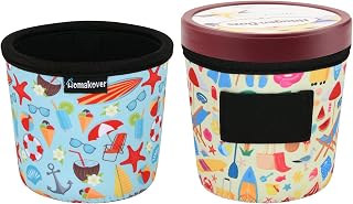 2 Pack Summer Style Pattern Print Size Ice Cream Sleeves Neoprene Cover with Spoon Holder Cover (Summer (2PCS))